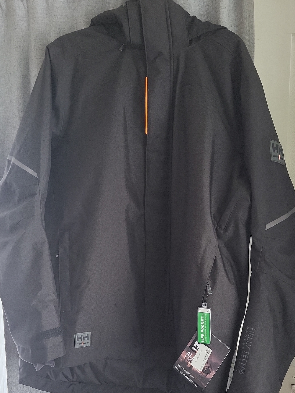 Helly Hansen Men’s Black Hooded Waterproof Raincoat with Orange Trim